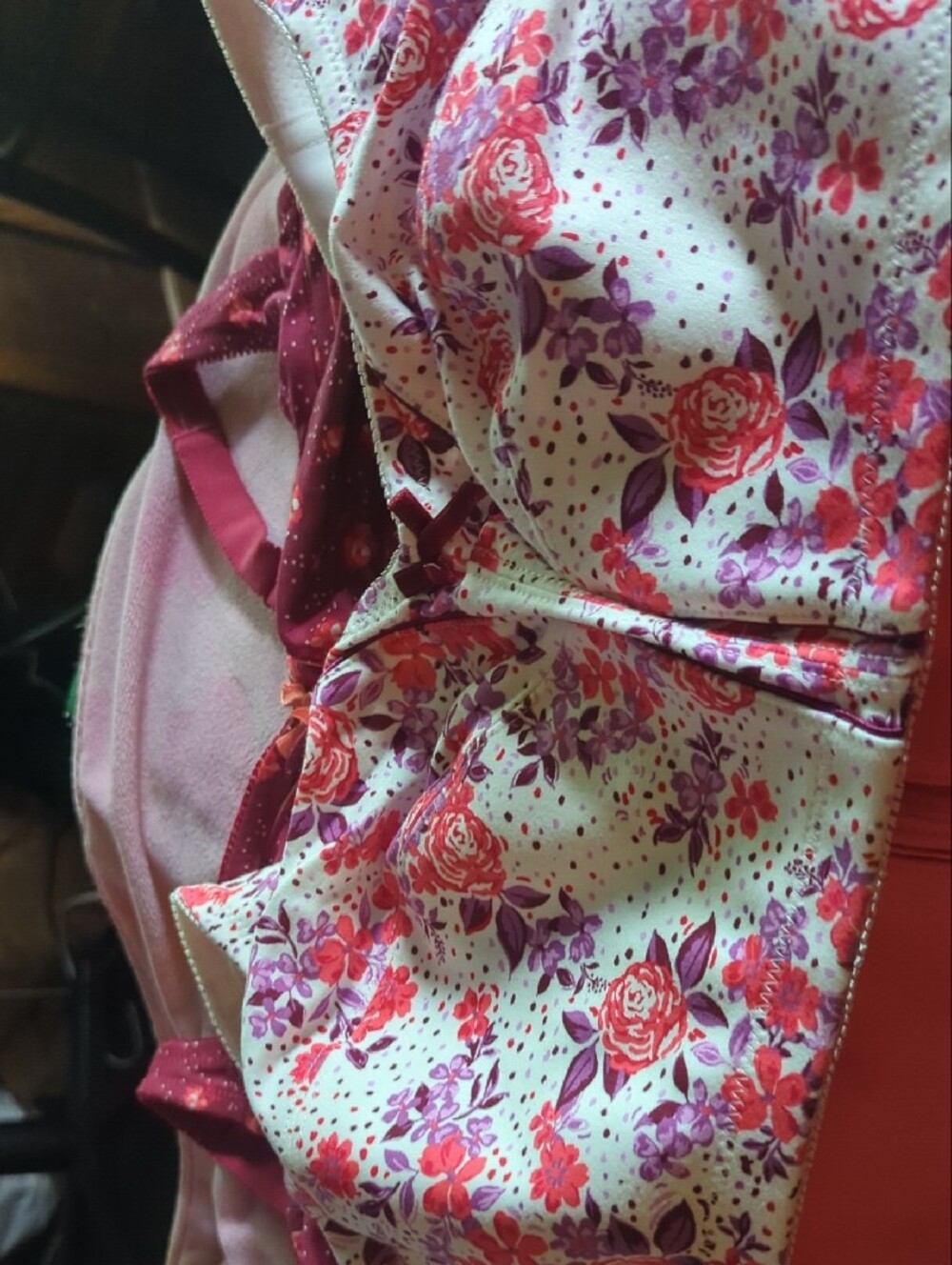 Bras3pack;Pink Solid,Floral,Dark Red Floral,3 Bras,New,3 Pak Back FastenerCotton - Picture 2 of 16